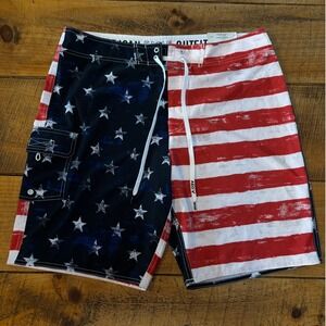 NEW American Eagle Outfitters American Flag USA Board Swimming Trunks L